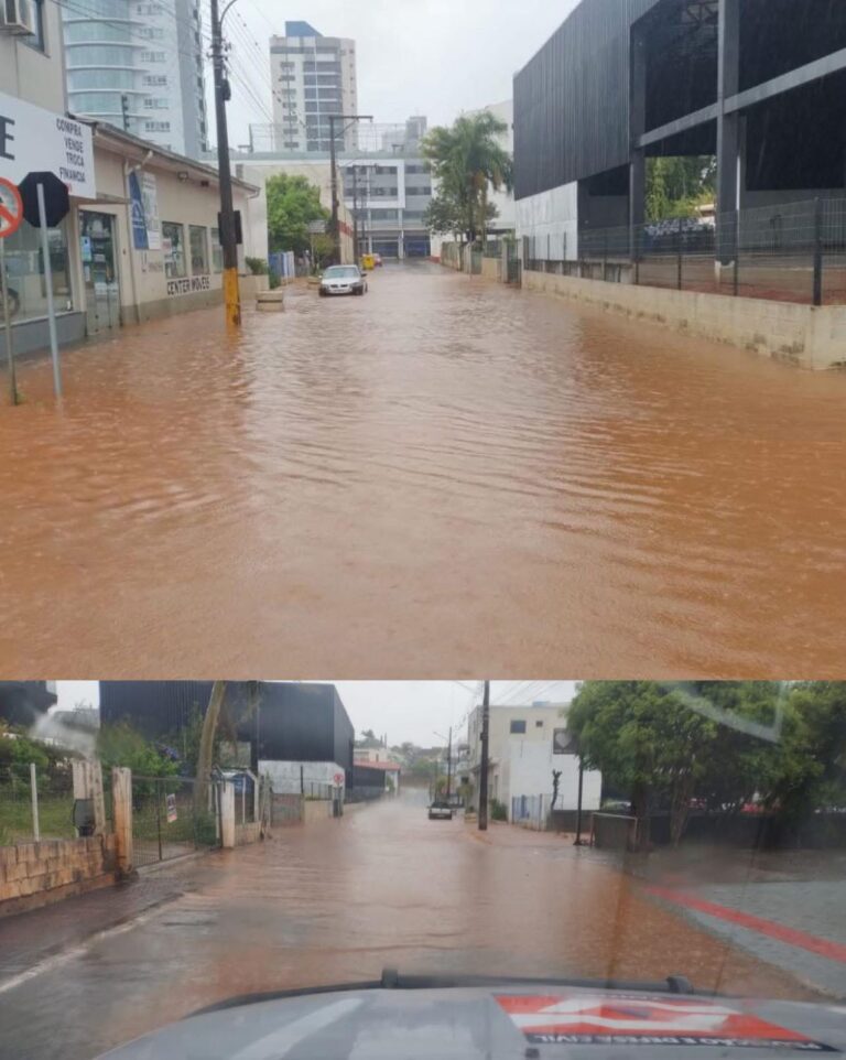 Temporal causa alagamentos e transtornos em Xanxerê no Dia das Crianças