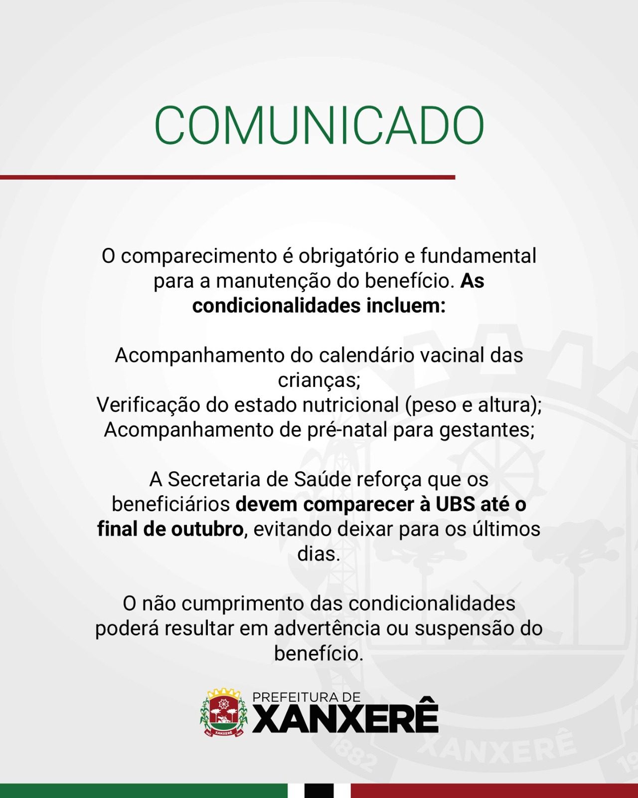 Comunicado aos beneficiários do Bolsa Família.