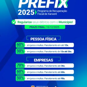Prazo do PREFIX 2025 para regularização de dívidas termina em 15 de dezembro