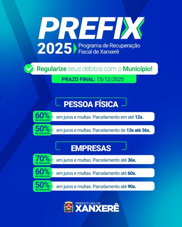 Contribuintes têm até 15 de dezembro para aderir ao PREFIX e garantir regularização fiscal em Xanxerê.