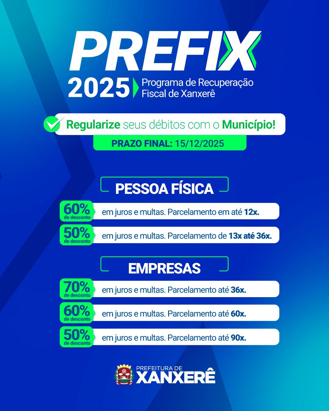 Prazo do PREFIX 2025 para regularização de dívidas termina em 15 de dezembro