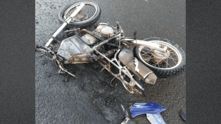 Acidente em Xanxerê deixa motociclista ferido e moto em chamas