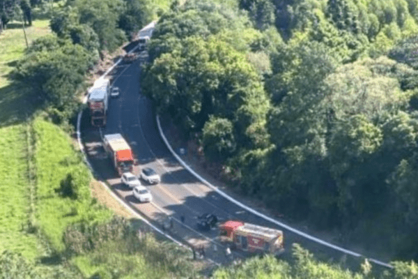 Vista aérea da rodovia BR-282 em Xanxerê que estará em formato Pare Siga entre os dias 23 á 27/3/26