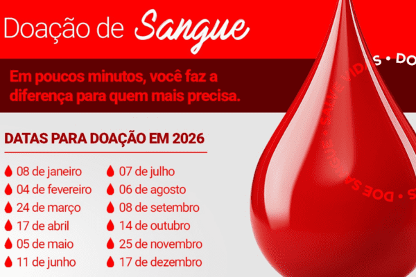 Banner da secretaria de saúde para chamar voluntários para doação de sangue
