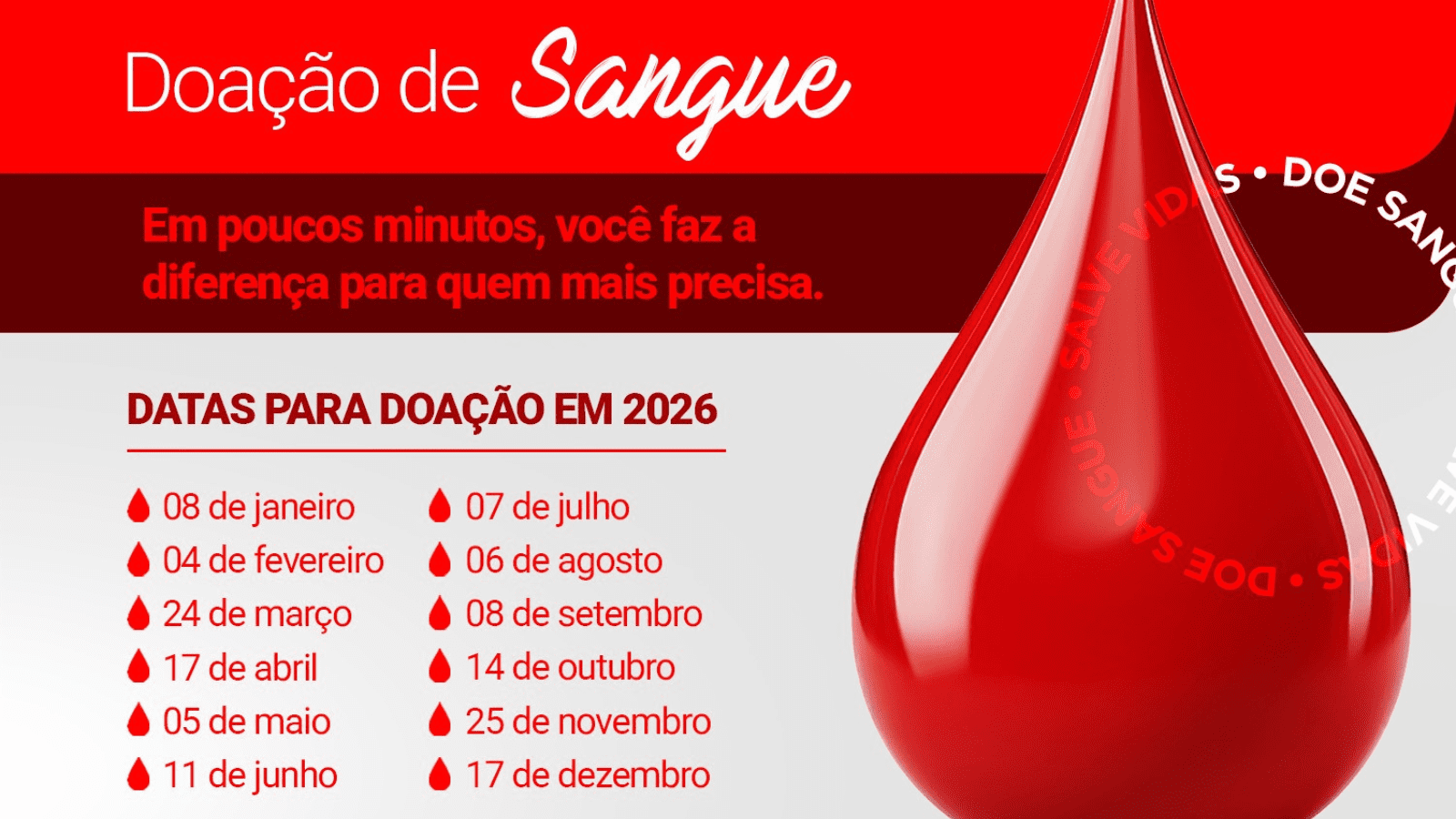 Banner da secretaria de saúde para chamar voluntários para doação de sangue
