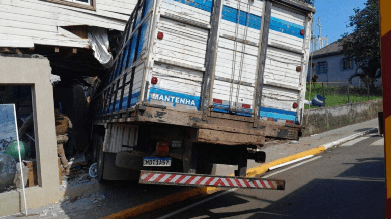 Caminhão com carga de gado se envolve em acidente no Oeste catarinense