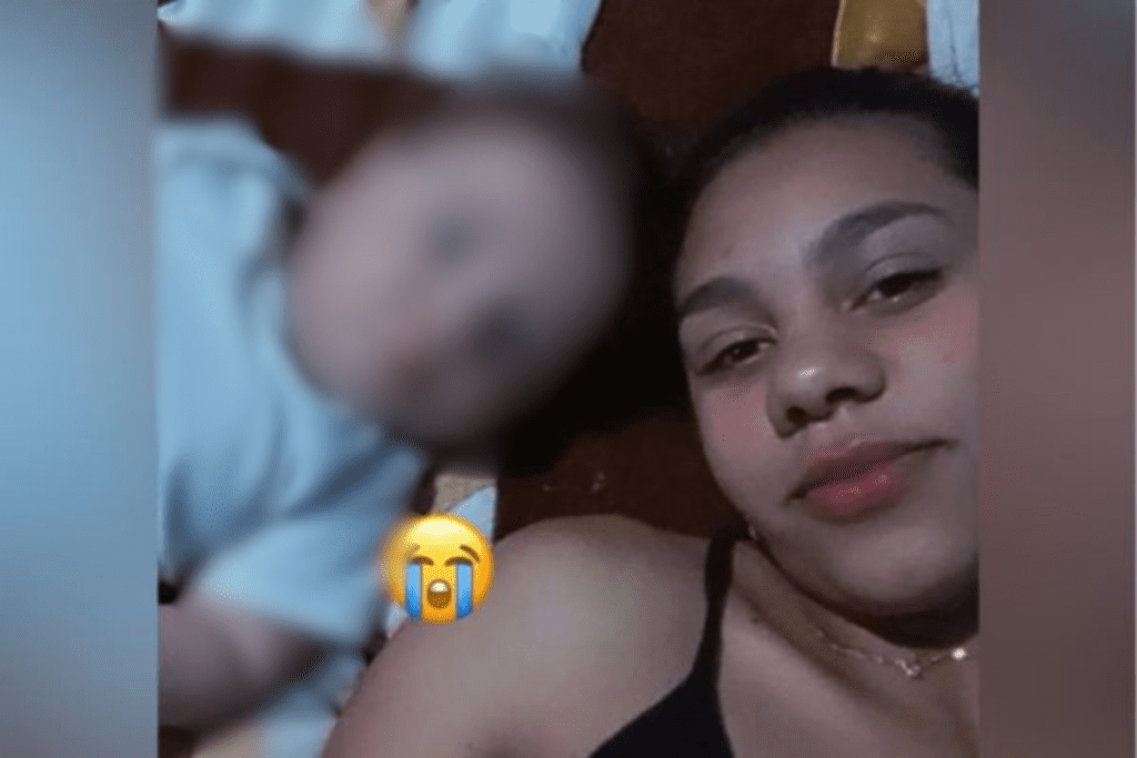 Mãe de 21 anos e filha de 5 meses com rosto desfocado, vítimas do acidente na BR-282, em Ponte Serrada.