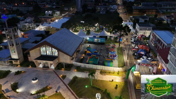 Vista aérea do Parque de Exposições Prefeito Constâncio Anselmo de Marco onde acontece a Feira Catarinense do Chimarrão em Ponte Serrada