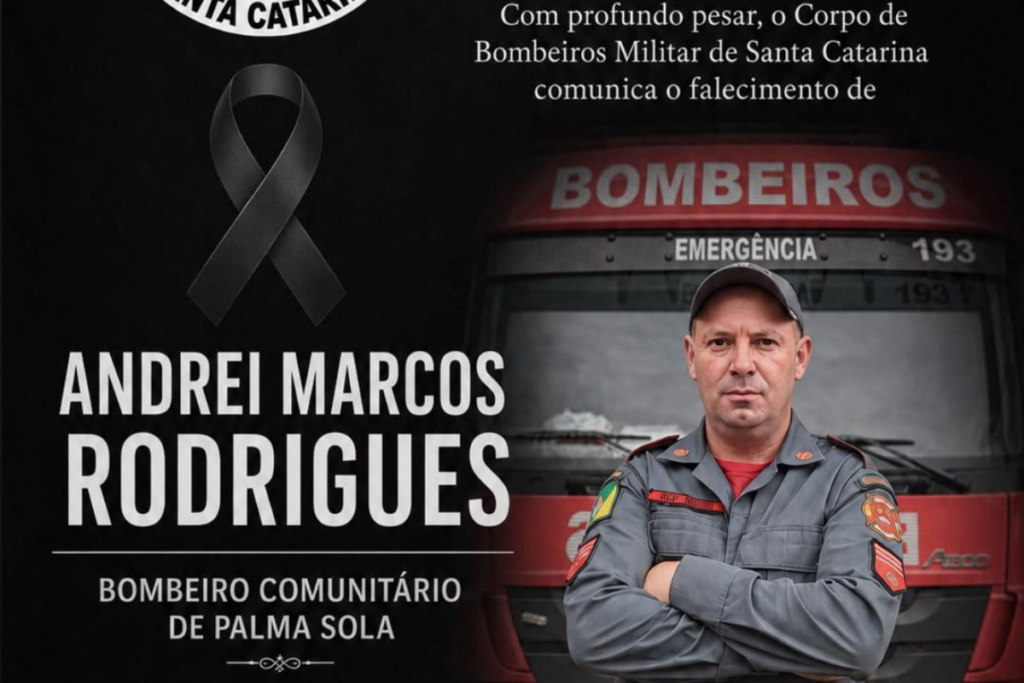 Nota de Falecimento dos Bombeiros, de Andrei Marcos Rodrigues, bombeiro morto a facadas em Palma Sola
