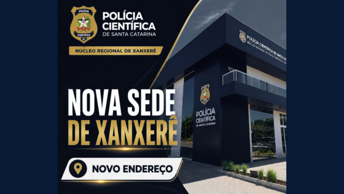 Banner informativo da nova sede da Polícia Científica de Xanxerê