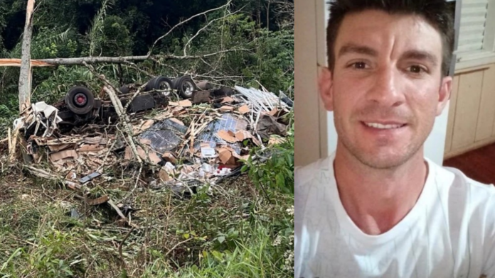 Local ond capotou e morreu motorista de caminhão em Seara, e na outra metade imagem do motorista Renato Menezes, de 37 anos.